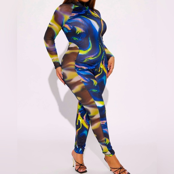 Love Printed Jumpsuit- Black/Blue - Picture 1 of 3